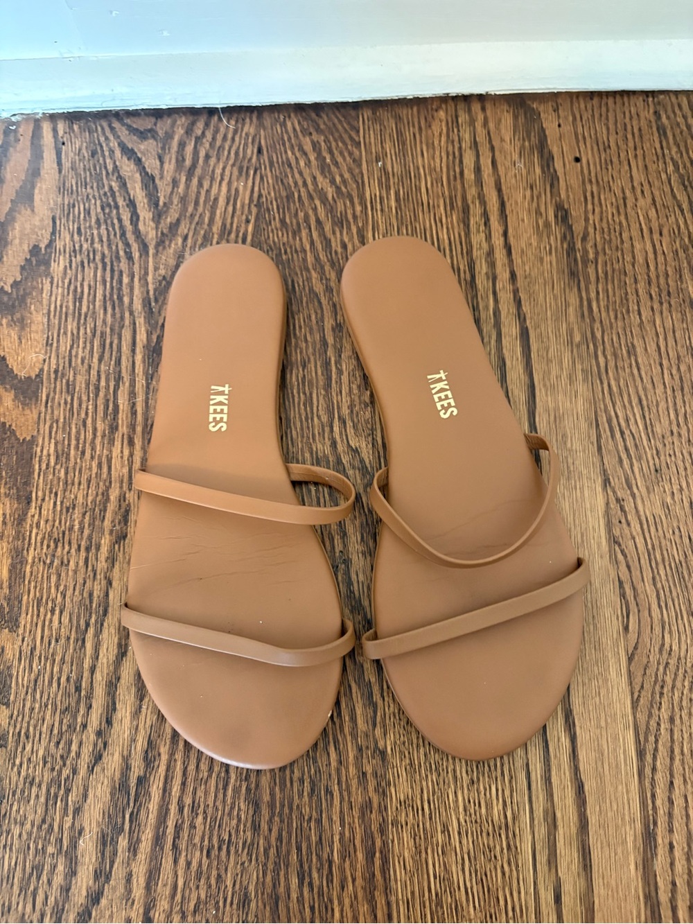 TKEES Women's Tan Double-Strap Slide Sandals